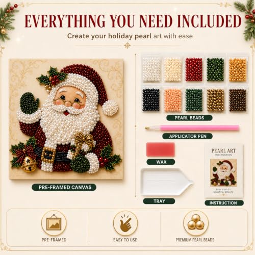 LJSCQF DIY Christmas Pearl Diamond Painting Art Kit with Frame, Home Wall Decor Art Craft Kit, Holiday Christmas Wall Decor, Handmade Home Decoration Gift (Santa Claus, 7.8x7.8in)