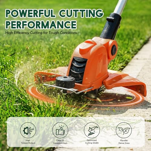 Electric Weed Wacker Cordless Battery Powered String Trimmer Weed Whacker | 21V Grass Trimmer with 2× 2.0Ah Batteries Weedwacker 12" - Low Noise Ergonomic User Friendly Lawn Tool for Small Yard