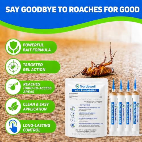 Cockroach Gel Bait, Professional Roach Gel Bait with 0.6% Indoxacarb, 4 x 30g Syringes, Roach Bait for German, American & Other Cockroaches, Indoor & Outdoor Roach Control