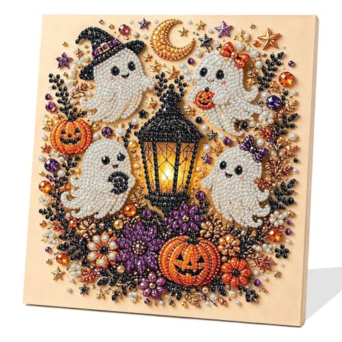 Halloween Ghost Pearl Diamond Art Kits for Adults with Frame 10x10in | Halloween Pearl Art Kits for Adults, Special Shape Pearl Diamond Painting Kit, Pearls Art Gem Crafts for Home Wall Decor