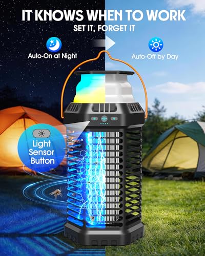 Foldable Solar Bug Zapper Outdoor – Portable 4500V Mosquito Zapper with 12H Battery, USB & Solar Charging, IP66 Waterproof, Ideal for Camping, Patio, Backyard, Indoor & Outdoor Use