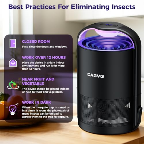 Fly Trap Indoor, Fruit Fly Traps for Indoors Suction & Adjust Light, Black | Plug-in Gnats Killer Catcher with 365-395 nm Wavelengths for House Flies, Mosquito, Bug, Gnats, Low Noise, 10 Refills