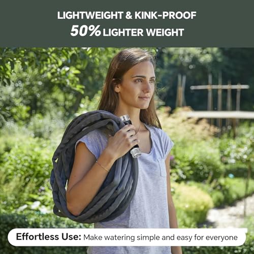 Garden Hose 25ft, Ultra-Light & Flexible Water Hose, Gray | Made of TPU(Not PVC) Hose, Non-Shrinking, Easy to Store, Drinking Water Safe Material, All-weather Use