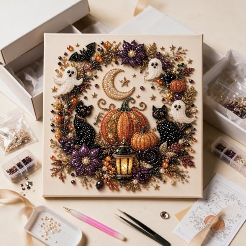 Halloween Ghost Pearl Diamond Art DIY Kit 3D Diamond Painting (Ghost) | 11.8*11.8IN Frameless, Spooky Cute Design for Adults, DIY Fall Home Decor Wall Art, Halloween DIY Gift