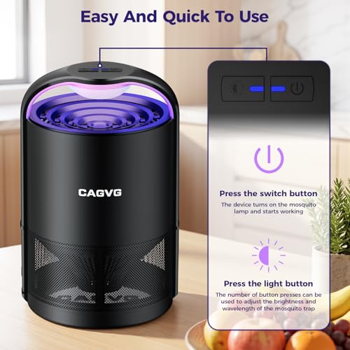 Fly Trap Indoor, Fruit Fly Traps for Indoors Suction & Adjust Light, Black | Plug-in Gnats Killer Catcher with 365-395 nm Wavelengths for House Flies, Mosquito, Bug, Gnats, Low Noise, 10 Refills