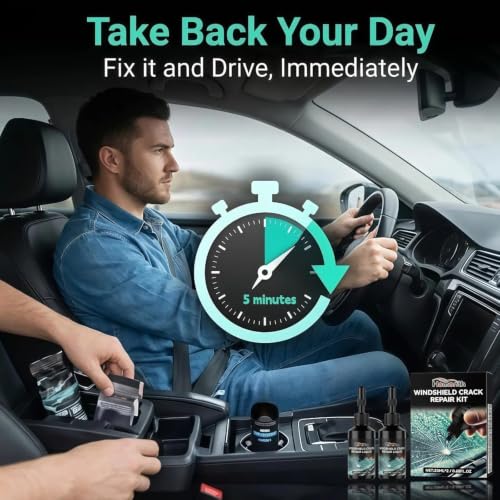 Bighero Car Windshield Crack Repair Kit – 2026 Upgrade Windshield Chip Repair Kit, Windshield Crack Repair Kit for Bullseye, Star & Linear Cracks – DIY Glass Liquid for Auto Windows, Mirrors, Glasses