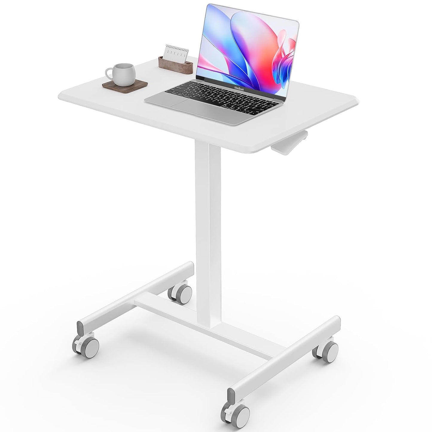 Sweetcrispy Mobile Rolling Desk, Small Standing Desk with Wheels | Adjustable Height Sit Stand Table, Portable Computer Workstations for Home Office, White