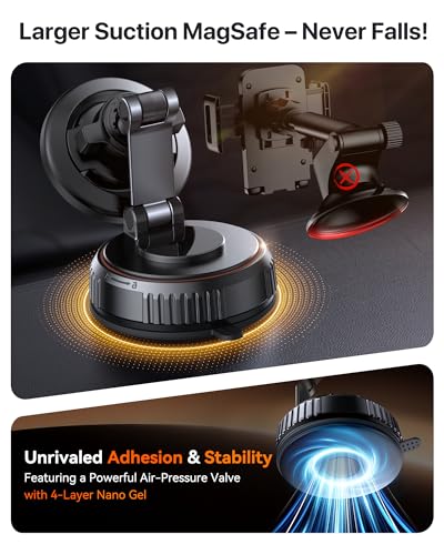 Miracase for MagSafe Car Mount[3600gf Strong Magnet & 89+LBS Suction Base]Vacuum Magnetic Phone Holders for Your Car, 360° Adjustable Dashboard & Windshield Mount with Dash Accents for All Smartphones