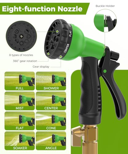 100ft Garden Hose，Non-Expandable Water Hose with 8 Function Spray Nozzle | Lightweight，Knik-Free，Burst-Resistant，Durable & Flexible 3/4" Garden Hose for Yard，Lawn, House Cleaning, Car Washing