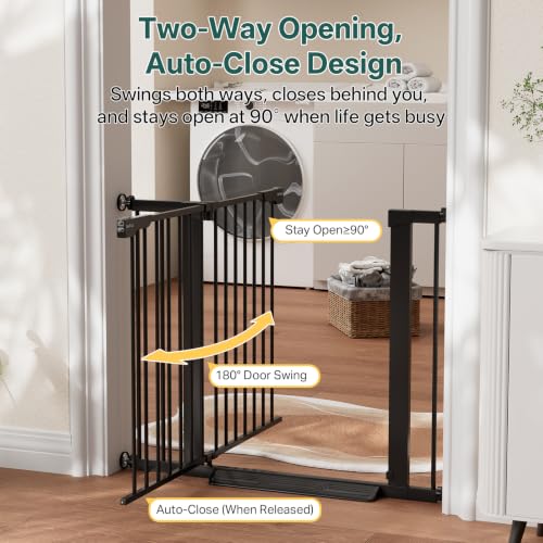 InnoTruth 27-36.6 in Wide Baby Gate for Stairs and Doorways, Black | Indoor Metal Dog Gate for Pets, Auto Close 2 Way Swing Walk Through Door, Double Lock & Y-Bolts, Pressure or Hardware Mount