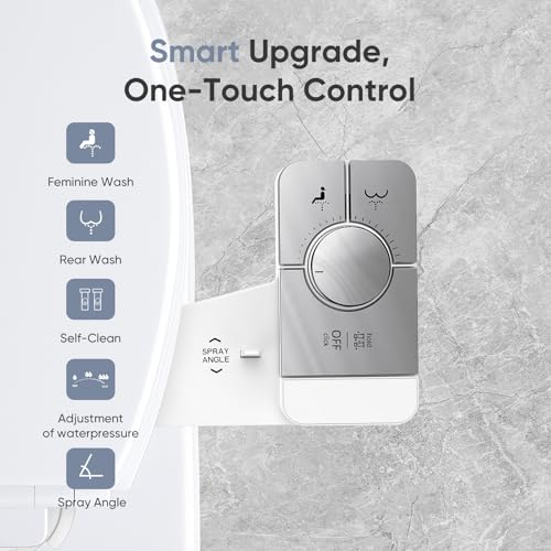 Upgrade Bidet Attachment for Toilet Seat, Adjustable Angle Dual Nozzle, Self-Cleaning, Non-Electric Bidet Attachment for Rear & Feminine Wash, Controllable Fresh Cold Water Pressure
