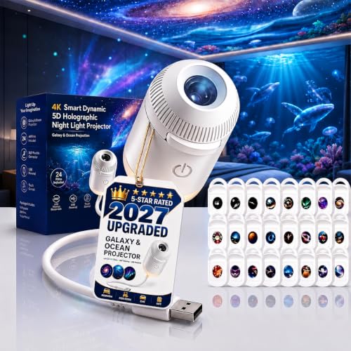 Galaxy Projector Night Light, 2-in-1 Holographic Star 5d Ocean Projector Plug and Play hd Star Smart Ceiling Projectors Lamp 360° Space Starry Sky USB Projection (24 Projection Films)