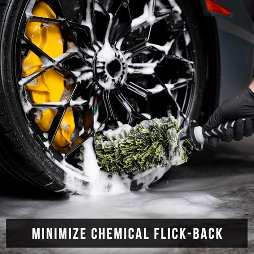 VIKING V+ Wheel Barrel Brush for Deep Wheel Cleaning, 17 Inch Length | Multi-Fiber Cleaning Brush for Car Detailing Kit and Car Detailing Kit, Clean Exhaust Tips, Wheels, and Rims, Black and Green