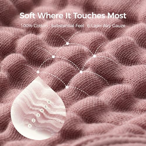 Momcozy 6-Layer Muslin Cotton Baby Towels with Hood, 32x32 Inch, Pink | 6-Layer 100% Cotton Muslin Hooded Baby Towel Set for Newborn, Infant & Toddler, Soft Absorbent Baby Bath Essentials