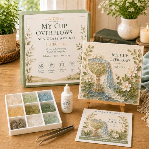 Psalms of Comfort & Strength Sea Glass Art Kit, Christian DIY Craft Kit with Inspirational Bible Verse Design, Religious Gift for Women, Faith Home Decor Wall Art，#A