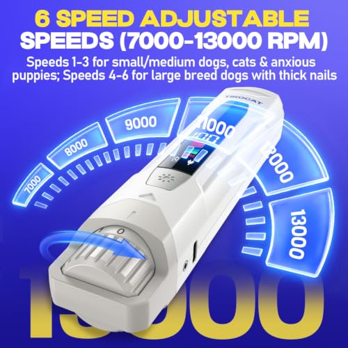 Whisper-Quiet Dog Nail Grinder 50%More Power for Sensitive Dogs,Cat | 6-Speed Pet Nail Trimmer with LED Display & 4 LED Lights, 3 Grinding Bits, No Over-Cutting,Stress-Free Grooming for All Pets