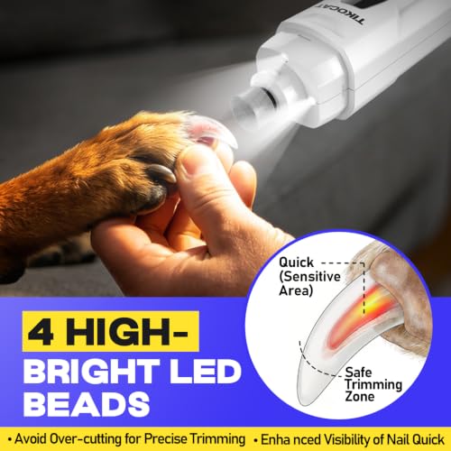 Whisper-Quiet Dog Nail Grinder 50%More Power for Sensitive Dogs,Cat | 6-Speed Pet Nail Trimmer with LED Display & 4 LED Lights, 3 Grinding Bits, No Over-Cutting,Stress-Free Grooming for All Pets