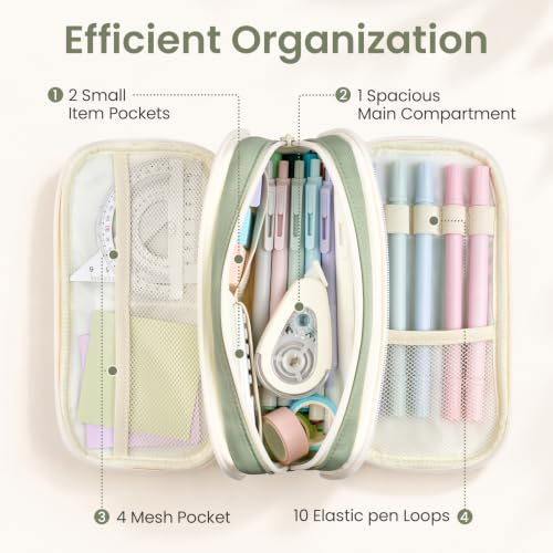 Sooez Large Capacity Pencil Case Pouch, Cute Pencil Pouch Pencil Bag | 3 Compartment, Aesthetic Pen Case with Zipper, Stationery Organizer, School Supplies for Teen Girl Boy Women Men, Black