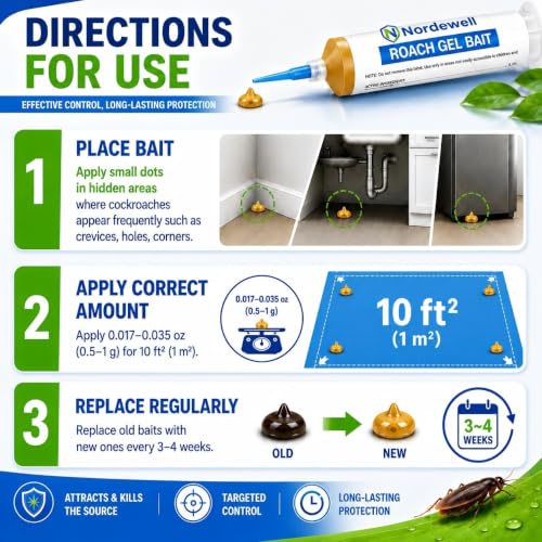 Cockroach Gel Bait, Professional Roach Gel Bait with 0.6% Indoxacarb, 4 x 30g Syringes, Roach Bait for German, American & Other Cockroaches, Indoor & Outdoor Roach Control
