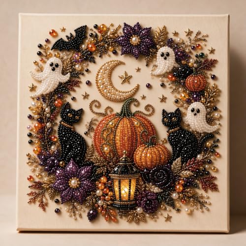 Halloween Ghost Pearl Diamond Art DIY Kit 3D Diamond Painting (Ghost) | 11.8*11.8IN Frameless, Spooky Cute Design for Adults, DIY Fall Home Decor Wall Art, Halloween DIY Gift