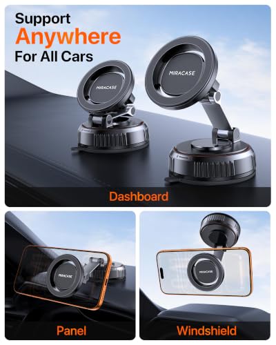 Miracase for MagSafe Car Mount[3600gf Strong Magnet & 89+LBS Suction Base]Vacuum Magnetic Phone Holders for Your Car, 360° Adjustable Dashboard & Windshield Mount with Dash Accents for All Smartphones