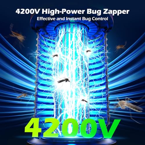 Rechargeable Bug Zapper Outdoor, 4200V Powerful Electric Mosquito Zapper 5-in-1 Portable & Wireless Bug Zapper Outdoor Cordless with 5000mAh Battery, Outdoor Waterproof Fly Zapper for Patio Camp