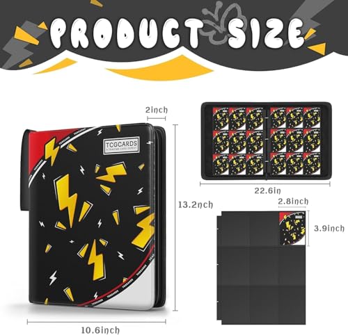 Trading Card Binder 9 Pocket,Card Binder 900 Pockets,Card Book Holder Cards with 50 Removable Sleeves,3-Ring Zip Design MTG/TCG/Sport Collectible Trading Card Albums Gifts for Boys and Girls (Black)
