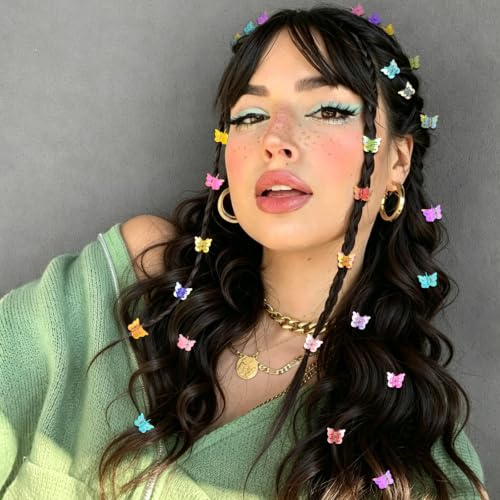Mini Butterfly Hair Clips, Y2K 90s 50pcs Hair Accessories (Rainbow Plating) | Tiny Small Claw Clips, Cute Barrette, Festival Plastic Jewelry, for Women Girls