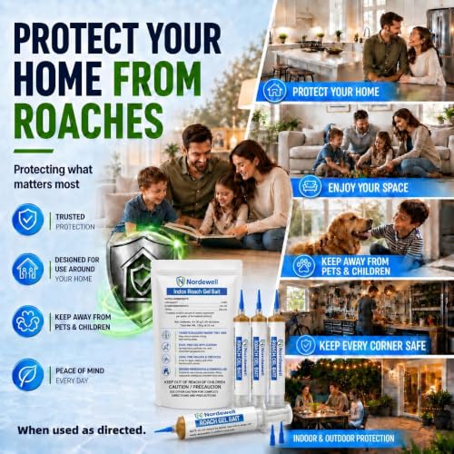 Cockroach Gel Bait, Professional Roach Gel Bait with 0.6% Indoxacarb, 4 x 30g Syringes, Roach Bait for German, American & Other Cockroaches, Indoor & Outdoor Roach Control