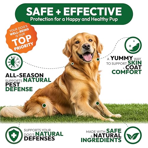 Flea and Tick Prevention for Dogs Pills - 170 Soft Chewables - Natural Dog Flea & Tick Control - Oral Defense Treatment for Dogs Supplement - Vet Formulated Chews - All Breeds & Ages - Made in USA