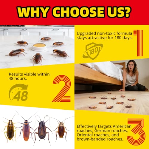 Cockroach Killer Indoor Home - 48 Packs | Roach Elimination Gel Fast-Acting in Kitchen and Home | Kills the Roaches' Nest | Prevents Reinfestation | Safe and Effective