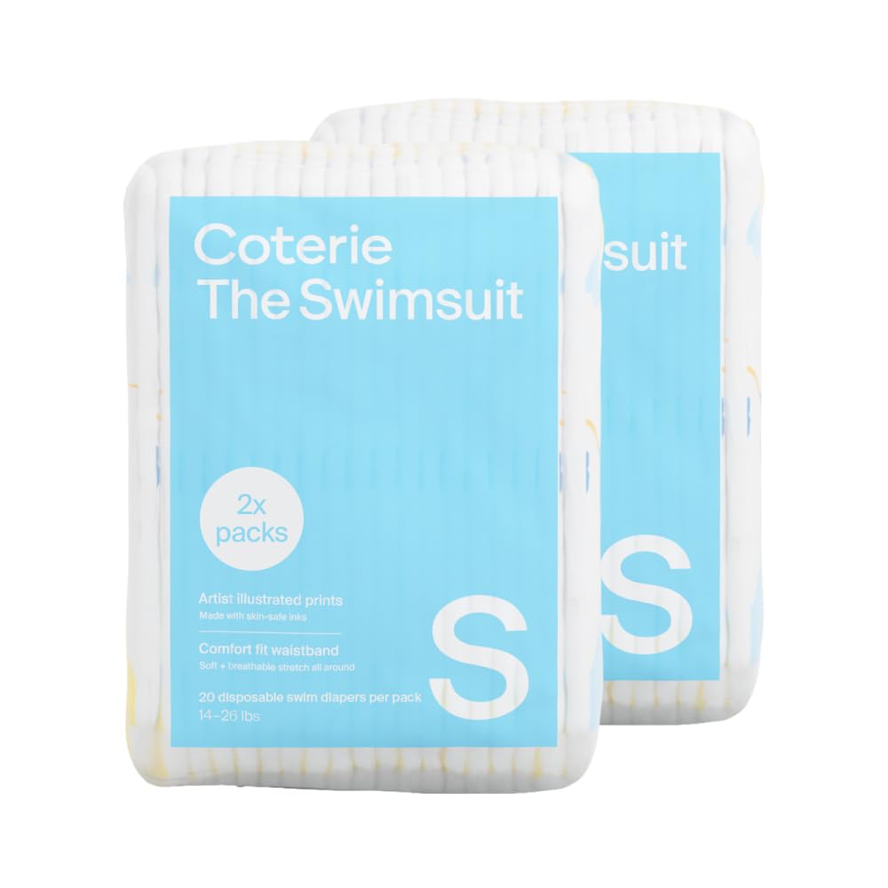 Coterie Baby Swim Diapers, Size Small (14-26 lbs), 2-Pack | Includes 40 total swim diapers (2-Packs x 20), perfect for pool & beach, hypoallergenic, plant-based, no-swell design