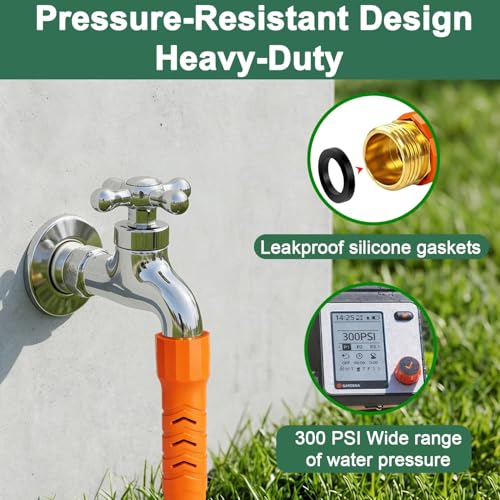 50FT Flexible Garden Hose & 10Modes Nozzle,Lightweight Water Hose,Kink-Free,All-Weather Heavy Duty Hose for RV,Boat,Car Wash,Garden,Yard,Camper,Outdoor (Orange-Black, 50 Feet)