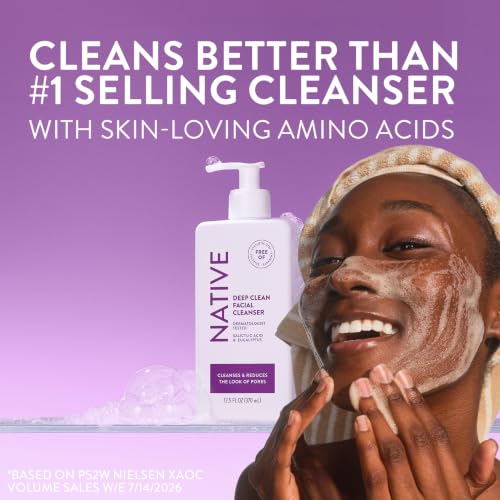 Native Deep Cleansing Facial Cleanser, for Oily to Combination Skin, Sulfate Free, with Salicylic Acid and Eucalyptus, Dermatologist Tested, 12.5 FL Oz