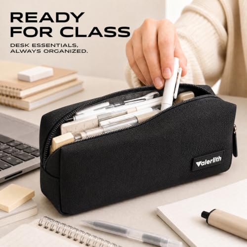 Small Pencil Case Simple Pencil Pouch, Zippered Pen Bag School Supplies for Teens Girls Boys Adults, Black