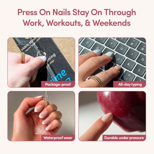 Glamnetic Press On Nails - Short Almond, Glossy Fake Nails 30 Pc Full Kit | Halloween cute ghostly press on nails. Full kit glue-on set. Waterproof, chip-resistant. Up to 2 weeks. 15 sizes, 30 nails