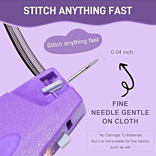 Stitch Gun for Clothes， Handheld Stitch Gun Quick Clothing Fixer，Sewing Kit Includes 1,000 Black Fasteners & 1,000 White Fasteners & 6 Needles (Purple)