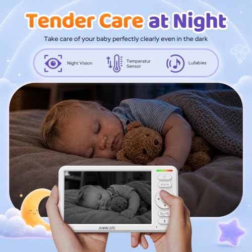 ANMEATE 6" Video Baby Monitor with Camera and Audio No WiFi | 48Hr Battery Life, Remote Pan Tilt Zoom, Thermal Sensor, Two-Way Audio, White Noise, 1000ft Long Range Secure Infant Monitor