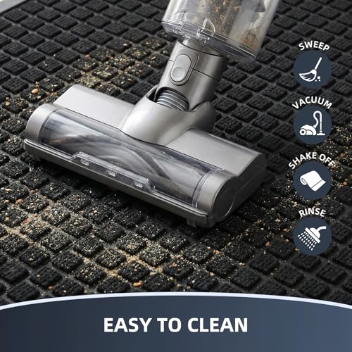 Front Door Mat Outside Entrance, Heavy Duty Waterproof Doormat | 29.5"x17" Indoor/Outdoor Dirt Trapper with Non-Slip Rubber Backing, Low Profile Easy Clean, Stain & Fade Resistant Black