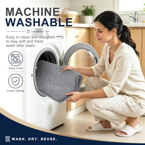 OLANLY Microfiber Bathroom Rugs 30x20, Soft Highly Absorbent Bath Mat, Grey | Quick‑Dry & Non‑Slip Bath Carpet, Machine Washable Plush Floor Mat for Bathroom, Shower, Sink, Home Decor Accessories