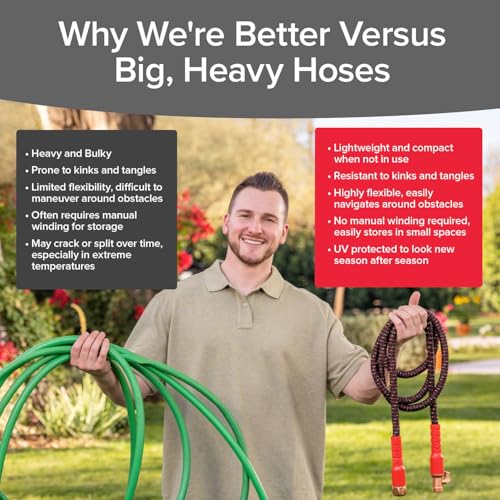 Pocket Hose Ballistic 50 FT Expandable Garden Hose, No-Kink, As Seen on TV | Anti-burst sleeve reinforced with bulletproof fiber, 360° swiveling pocket pivot connector, lightweight compact design