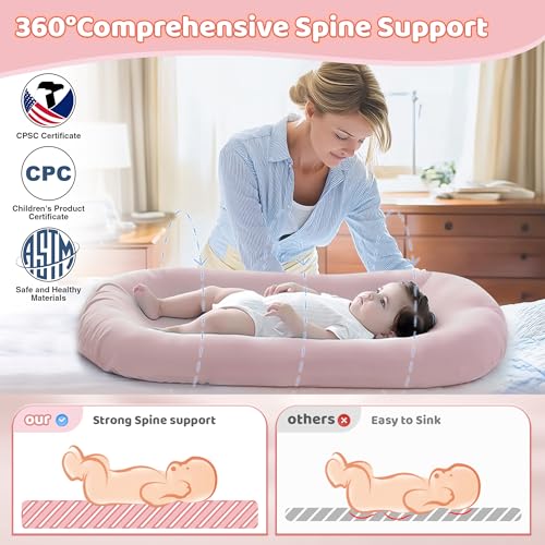 Infant Support Cushion - Organic Soft Cotton Baby Support Cushion for Newborn 0-24 Months, Breathable Portable Pad for Home and Travel, Washable Cover Included, Ideal Baby Essentials Gift, Rose Petal