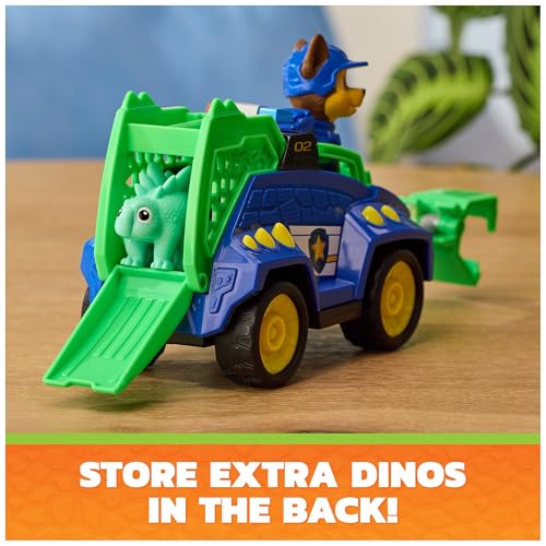 PAW Patrol The Dino Movie Chase Dino Rescue Cruiser Toy Car Vehicle | Spring Loaded Front Rescue Claw, 2 Collectible Movie Action Figures, Toy Car, Kids Toys for Boys & Girls Ages 3+