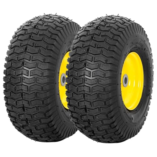 2 Pack 15x6.00-6 Lawn Mower Front Tire and Wheel Assembly, Fits John Deere Riding Mowers 100 & 300 Series, 3" Offset Hub, 3/4", 5/8" & 1/2" Bushings