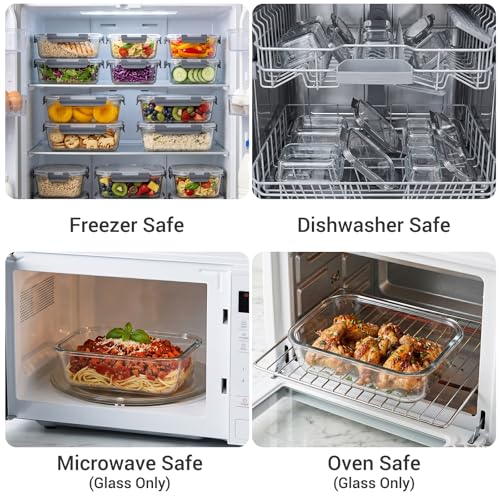 Dealusy 10 Sets 36 oz & 12 oz Glass Food Storage Containers with lids, Gray | 20-Piece Airtight Leak-proof Glass Meal Prep Containers with Lids, Microwave Oven Freezer Dishwasher Safe