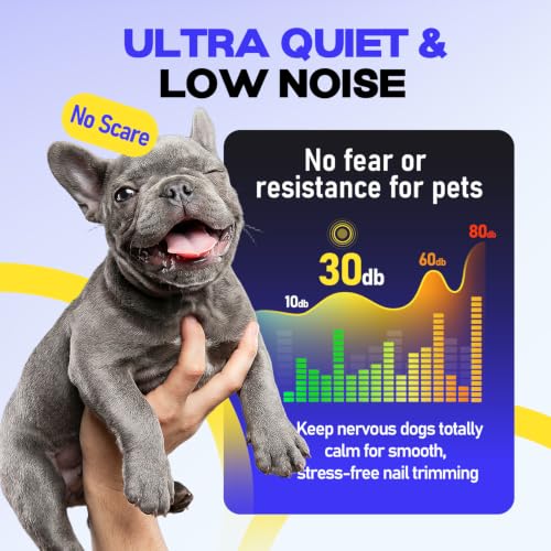 Whisper-Quiet Dog Nail Grinder 50%More Power for Sensitive Dogs,Cat | 6-Speed Pet Nail Trimmer with LED Display & 4 LED Lights, 3 Grinding Bits, No Over-Cutting,Stress-Free Grooming for All Pets
