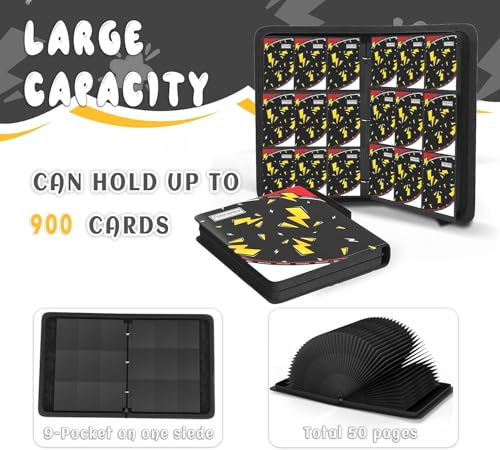Trading Card Binder 9 Pocket,Card Binder 900 Pockets,Card Book Holder Cards with 50 Removable Sleeves,3-Ring Zip Design MTG/TCG/Sport Collectible Trading Card Albums Gifts for Boys and Girls (Black)