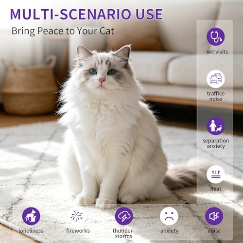 Cat Calming Diffuser Kit with 2 Diffusers & 4 Refills (48mL Each), Cat Pheromones Calming Diffuser for Cat Anxiety Relief, Stress Reduction & Behavior Support, 30-Day Refills, Suitable for All Cats
