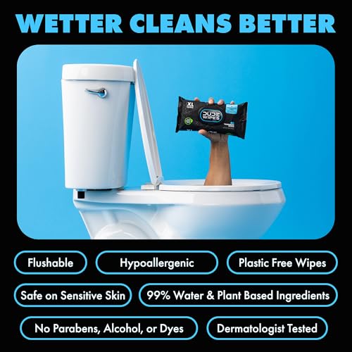DUDE Wipes Unscented Adult Flushable Wet Wipes, Sensitive Skin, 288 Count | 99% water, extra large flushable butt wipes. Fragrance free, hypoallergenic, vitamin E and aloe. Septic safe. 6 packs of 48.