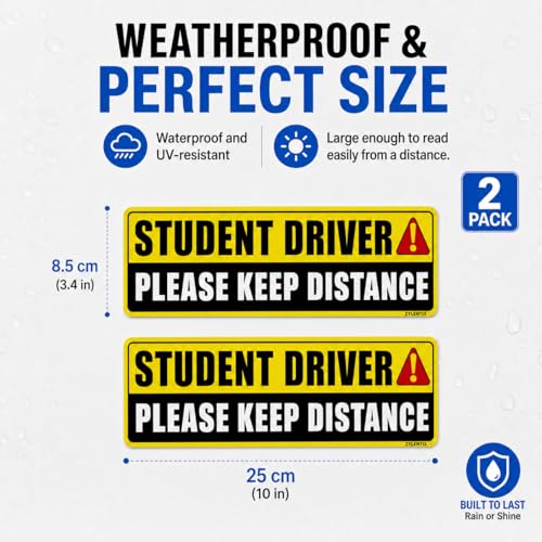 Student Driver Magnet for Car 2 Pack, Large Reflective 10x3.4 in | Please be patient new driver signs, weatherproof, stays on at highway speeds, removes clean, for teen and beginner drivers